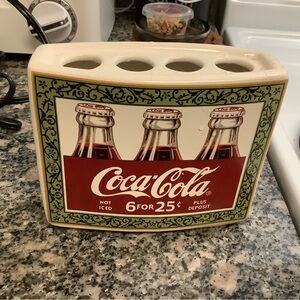 Coca-Cola Ceramic Toothbrush Holder w/Red and Green Accents